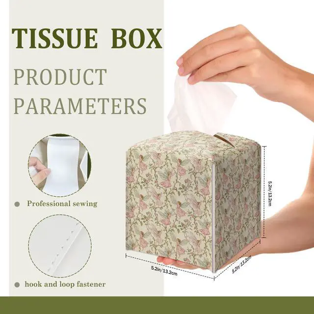 Alt view image 2 of 6 - Vintage Flower Fairy Decorative Leather Tissue Box Cover - Tissue Box Holder Gifts for Women Family and Friends Funny Unique Home Decor Decorative for Kids Room Kitchen Bathroom Office - A32