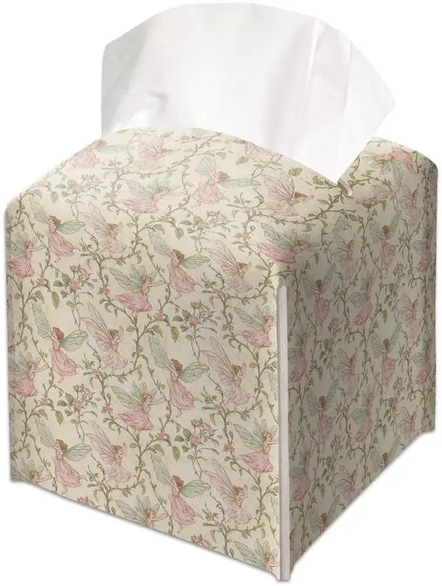 Main image of Vintage Flower Fairy Decorative Leather Tissue Box Cover - Tissue Box Holder Gifts for Women Family and Friends Funny Unique Home Decor Decorative for Kids Room Kitchen Bathroom Office - A32