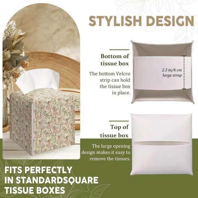 Alt view image 4 of 6 - Vintage Flower Fairy Decorative Leather Tissue Box Cover - Tissue Box Holder Gifts for Women Family and Friends Funny Unique Home Decor Decorative for Kids Room Kitchen Bathroom Office - A32