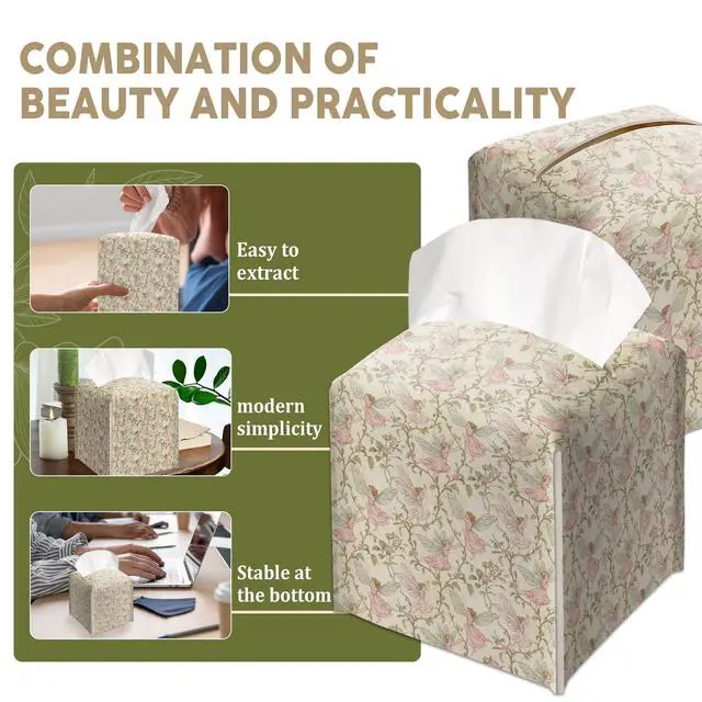 Alt view image 5 of 6 - Vintage Flower Fairy Decorative Leather Tissue Box Cover - Tissue Box Holder Gifts for Women Family and Friends Funny Unique Home Decor Decorative for Kids Room Kitchen Bathroom Office - A32