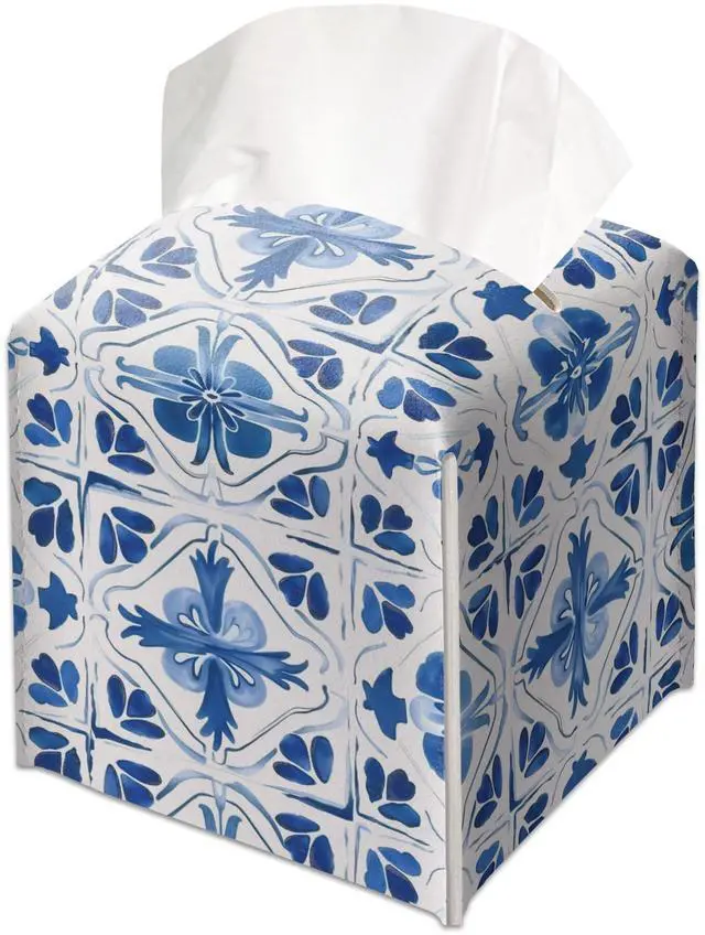 Main image of Blue and White Porcelain Decorative Leather Tissue Box Cover - Tissue Box Holder Gifts for Women Family and Friends Funny Unique Home Decor Decorative for Kids Room Kitchen Bathroom Office - A02