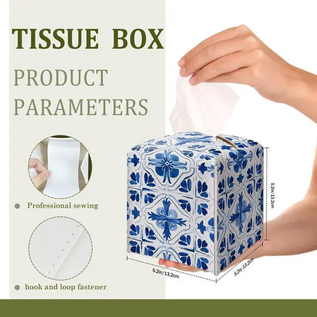 Alt view image 2 of 6 - Blue and White Porcelain Decorative Leather Tissue Box Cover - Tissue Box Holder Gifts for Women Family and Friends Funny Unique Home Decor Decorative for Kids Room Kitchen Bathroom Office - A02