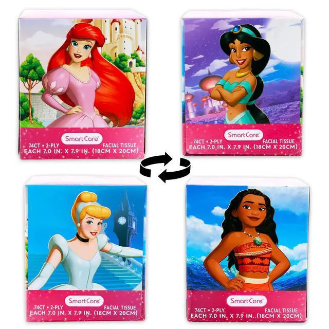 Alt view image 2 of 6 - Princess Facial Tissue Box Set - 74 Hypoallergenic Baby Soft Disney 2-Ply Tissues, Stickers, More for Travel, School, Classroom