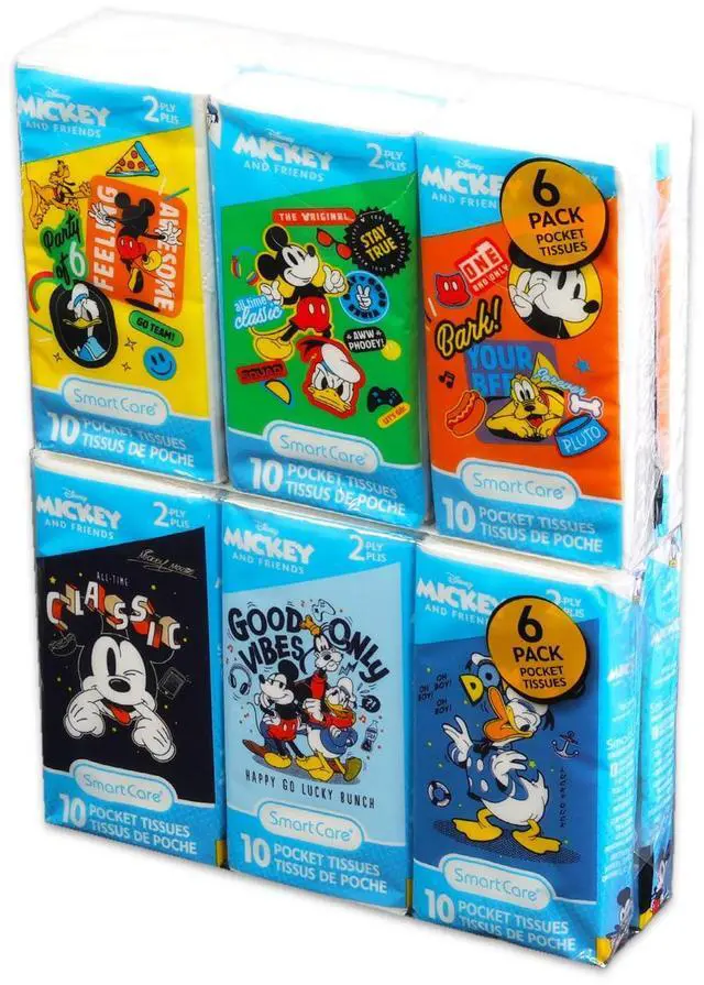 Alt view image 2 of 3 - Mickey Mouse Pocket Size Facial Tissues Set - 12 Packs of 10 Sheets (120 Tissues) & Stickers | Disposal Tissue for Travel, School, Classroom