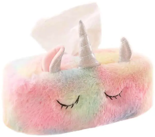 Main image of Colorful Unicorn Tissue Box Cover, Cute Plush Tissue Box Holder Decorative Facial Tissue Holder Napkin Holder for Home, Office, Nursery and Car (Rectangle)