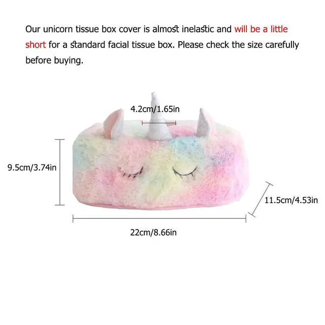 Alt view image 2 of 6 - Colorful Unicorn Tissue Box Cover, Cute Plush Tissue Box Holder Decorative Facial Tissue Holder Napkin Holder for Home, Office, Nursery and Car (Rectangle)