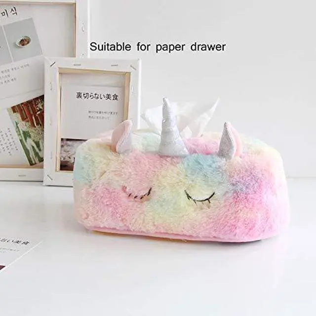Alt view image 3 of 6 - Colorful Unicorn Tissue Box Cover, Cute Plush Tissue Box Holder Decorative Facial Tissue Holder Napkin Holder for Home, Office, Nursery and Car (Rectangle)
