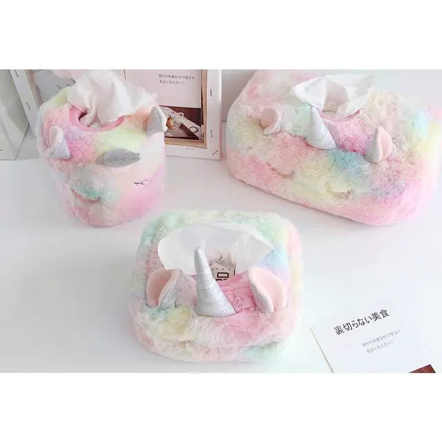 Alt view image 6 of 6 - Colorful Unicorn Tissue Box Cover, Cute Plush Tissue Box Holder Decorative Facial Tissue Holder Napkin Holder for Home, Office, Nursery and Car (Rectangle)