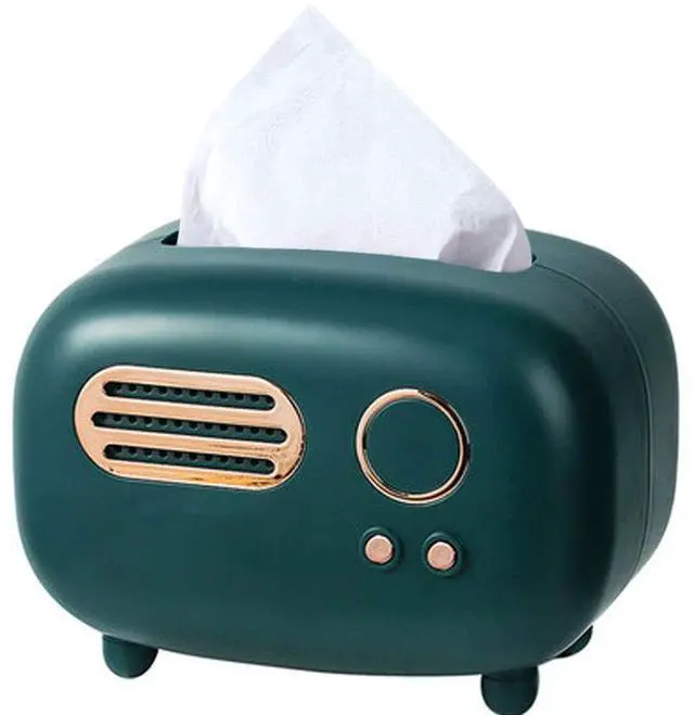 Main image of Vintage Radio Facial Tissue Box Cover Napkin Holder Decorative Napkin Storage Organizer Paper Towel Dispenser Container for Bathroom Car Office Desk Home Decor Bedroom Restaurant Green