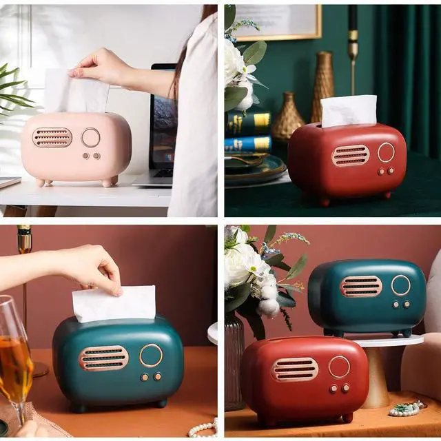 Alt view image 2 of 6 - Vintage Radio Facial Tissue Box Cover Napkin Holder Decorative Napkin Storage Organizer Paper Towel Dispenser Container for Bathroom Car Office Desk Home Decor Bedroom Restaurant Green