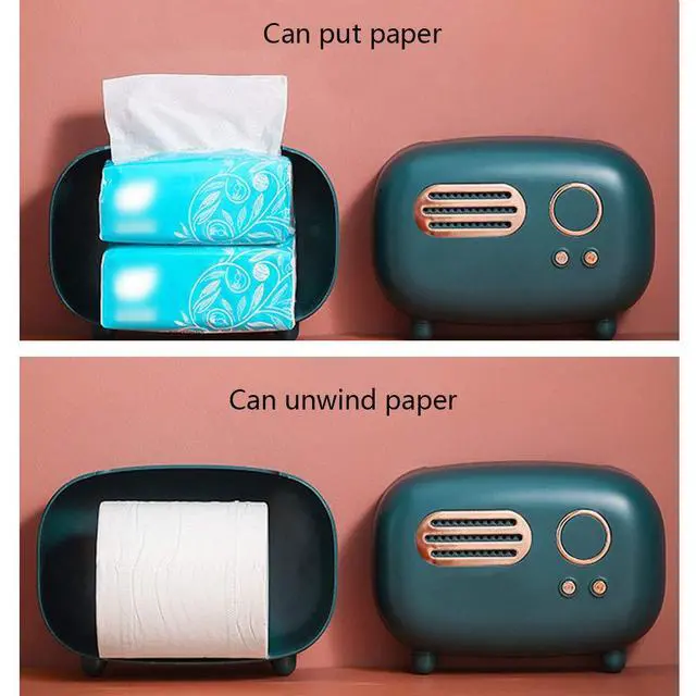 Alt view image 4 of 6 - Vintage Radio Facial Tissue Box Cover Napkin Holder Decorative Napkin Storage Organizer Paper Towel Dispenser Container for Bathroom Car Office Desk Home Decor Bedroom Restaurant Green