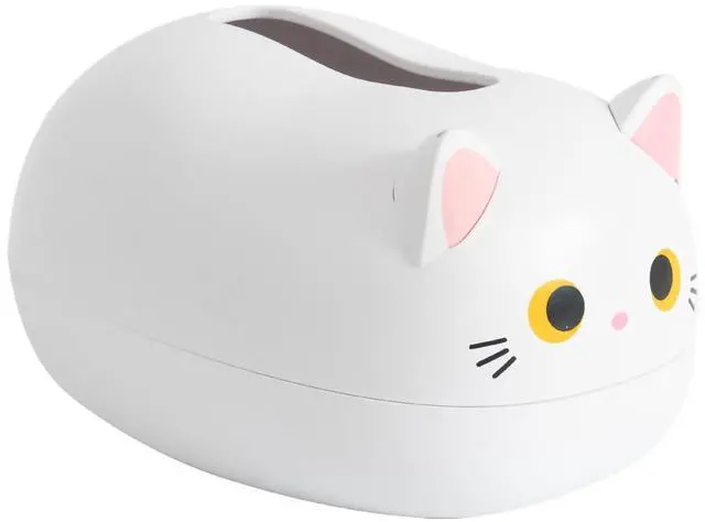 Main image of Cute Cat Tissue Holder with Toothpick Dispenser, Desktop Tissue Storage Box Multifunction Facial Napkin Dispenser Holder for Kitchen Bathroom (White)
