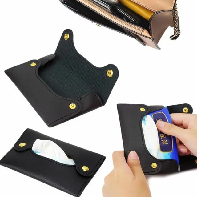 Alt view image 3 of 7 - 2Pcs Pocket Tissue Holder - Tissue Holder | Travel Pouch for Tissue | Pocket Paper Towel | Tissue Bag Holder | Paper Towel Pu Leather Case | Paper Box Bag | Tissue Storage Bag (Black)