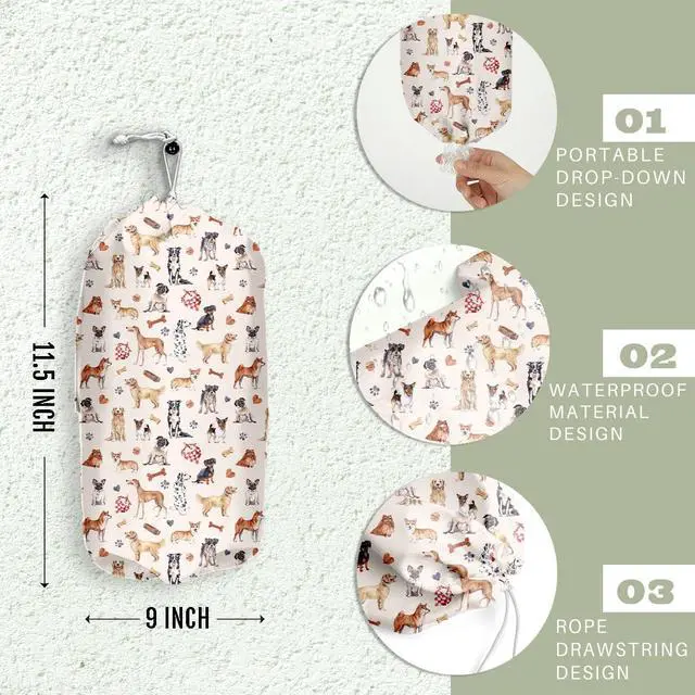 Alt view image 3 of 6 - Dog Toilet Paper Storage Bag 11.5 x 9 inches Cute Dogs Home Kitchen Decor
