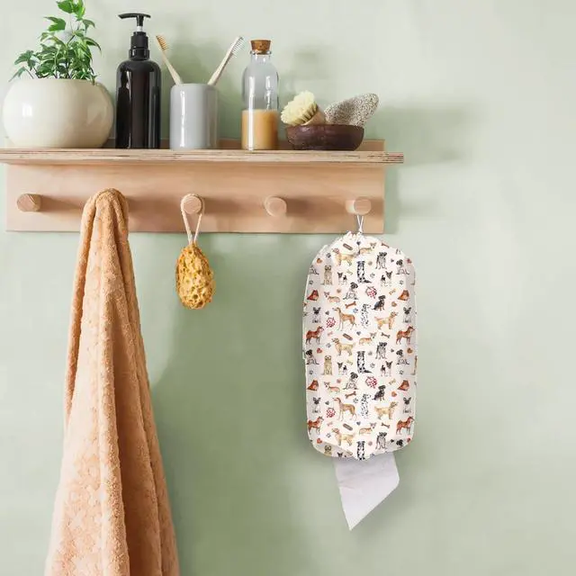 Alt view image 4 of 6 - Dog Toilet Paper Storage Bag 11.5 x 9 inches Cute Dogs Home Kitchen Decor