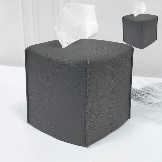 Main image of 2 Pack Tissue Box Cover, Square PU Leather Tissue Holder, Decorative Facial Tissue Cube Paper Organizer Dispenser for Bathroom, Night Stands, Desk, Car 5X5X5'' - Beige, Pebble Grain