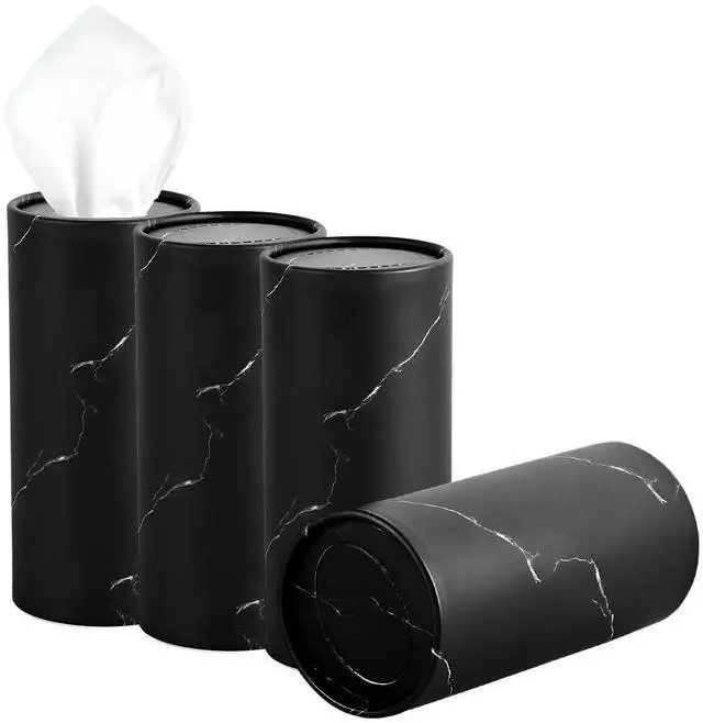 Main image of 4PCS Car Tissue Holder, Car Cup Holder Convenient Travel Tissue Tube Box with Facial Tissues, Portable Round Tissues Holder Paper Towel Cylinder for Car Home Office (Marble Black)