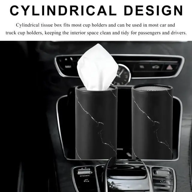 Alt view image 5 of 6 - 4PCS Car Tissue Holder, Car Cup Holder Convenient Travel Tissue Tube Box with Facial Tissues, Portable Round Tissues Holder Paper Towel Cylinder for Car Home Office (Marble Black)