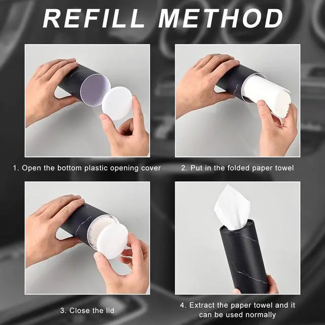 Alt view image 4 of 6 - 4PCS Car Tissue Holder, Car Cup Holder Convenient Travel Tissue Tube Box with Facial Tissues, Portable Round Tissues Holder Paper Towel Cylinder for Car Home Office (Marble Black)