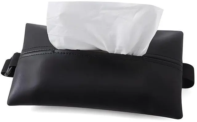 Main image of Car Tissue Holder, PU Leather Car Napkin Holder with Adjustable Strap, Center Console Tissues Box Cover, Sun Visor Organizer Keep Auto Tidy, Vehicle Headrest Storage Accessories (Black)