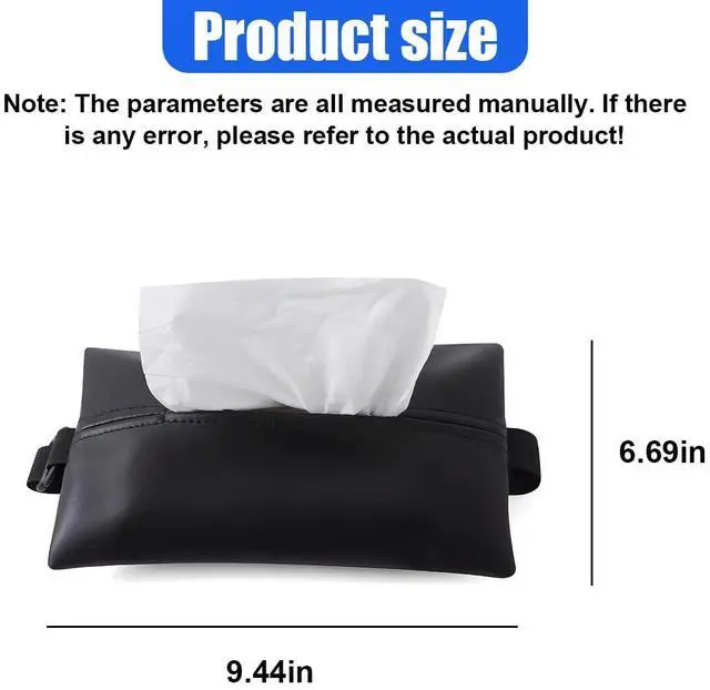 Alt view image 2 of 6 - Car Tissue Holder, PU Leather Car Napkin Holder with Adjustable Strap, Center Console Tissues Box Cover, Sun Visor Organizer Keep Auto Tidy, Vehicle Headrest Storage Accessories (Black)
