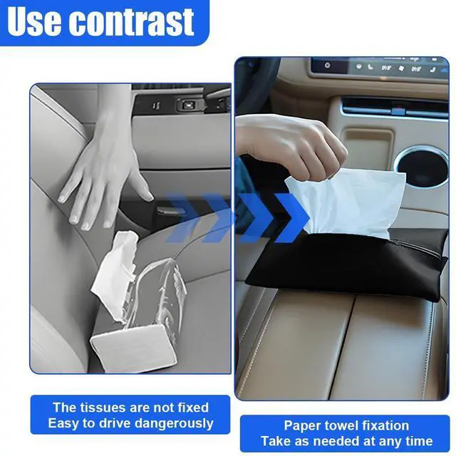 Alt view image 4 of 6 - Car Tissue Holder, PU Leather Car Napkin Holder with Adjustable Strap, Center Console Tissues Box Cover, Sun Visor Organizer Keep Auto Tidy, Vehicle Headrest Storage Accessories (Black)