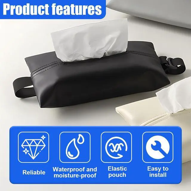Alt view image 5 of 6 - Car Tissue Holder, PU Leather Car Napkin Holder with Adjustable Strap, Center Console Tissues Box Cover, Sun Visor Organizer Keep Auto Tidy, Vehicle Headrest Storage Accessories (Black)