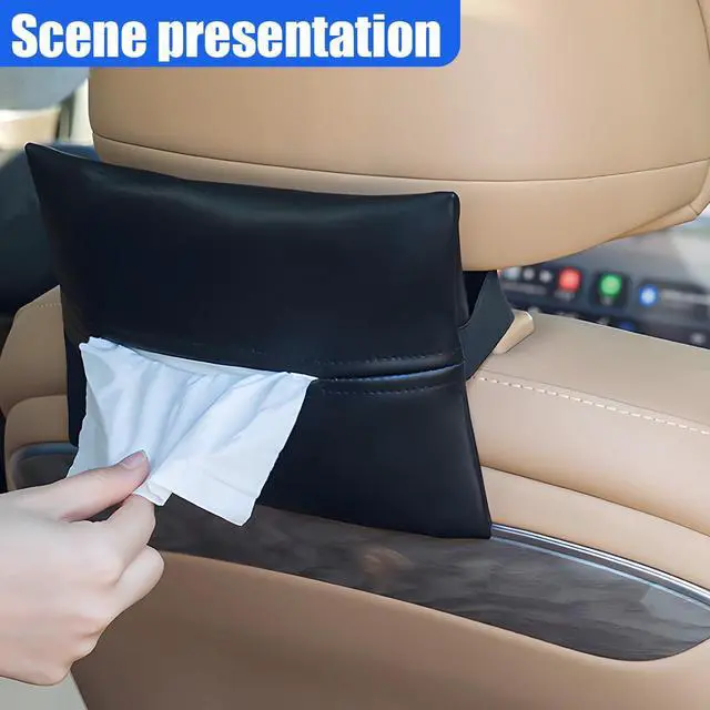 Alt view image 6 of 6 - Car Tissue Holder, PU Leather Car Napkin Holder with Adjustable Strap, Center Console Tissues Box Cover, Sun Visor Organizer Keep Auto Tidy, Vehicle Headrest Storage Accessories (Black)
