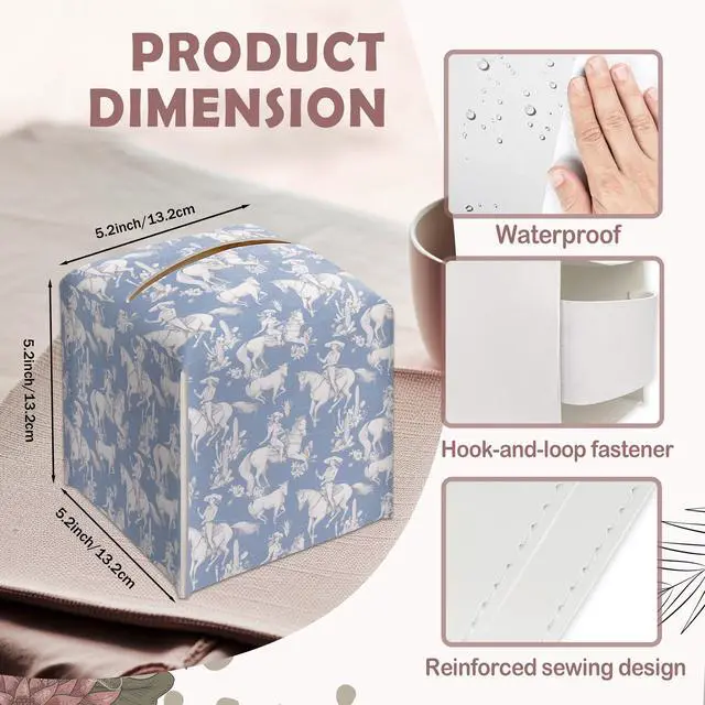 Alt view image 2 of 7 - Blue Cowboy Decorative Square Leather Tissue Box Cover - Tissue Holder Gifts for Cowboy Themed Festival Birthday - Home Decor Decorative for Bathroom Kitchen Nightstands Office Car - A16