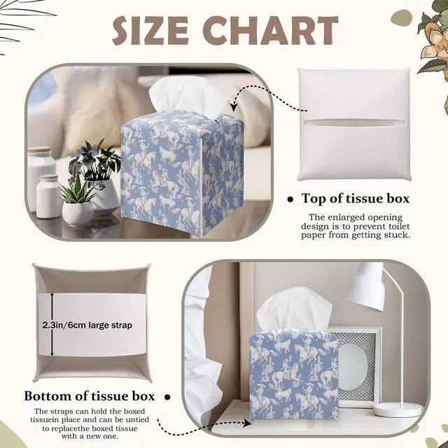 Alt view image 3 of 7 - Blue Cowboy Decorative Square Leather Tissue Box Cover - Tissue Holder Gifts for Cowboy Themed Festival Birthday - Home Decor Decorative for Bathroom Kitchen Nightstands Office Car - A16