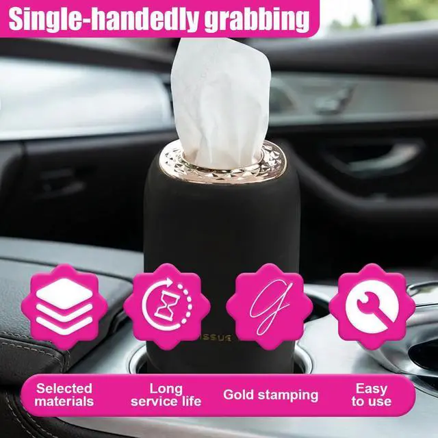Alt view image 4 of 6 - Car Cup Holder Tissue Holder, Water-Resistant Plastic Facial Tissues Cylinder, Portable Paper Towel Tube Container for Travel, Vehicle Napkin Box Organizer for Car, Home, Office (Black)