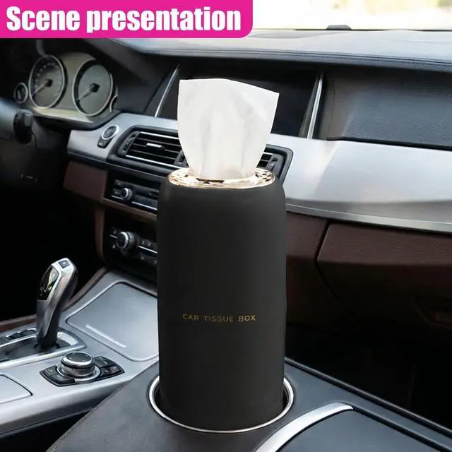 Alt view image 6 of 6 - Car Cup Holder Tissue Holder, Water-Resistant Plastic Facial Tissues Cylinder, Portable Paper Towel Tube Container for Travel, Vehicle Napkin Box Organizer for Car, Home, Office (Black)