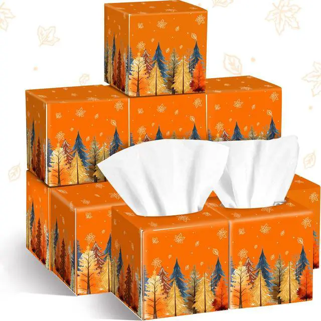 Main image of 12Pcs Fall Facial Tissues Cube Boxes Boho Autumn Trees Maple Leaves Square Tissue Box Cover with 600 Sheets Napkins for Harvest Thanksgiving Home Car Accessories