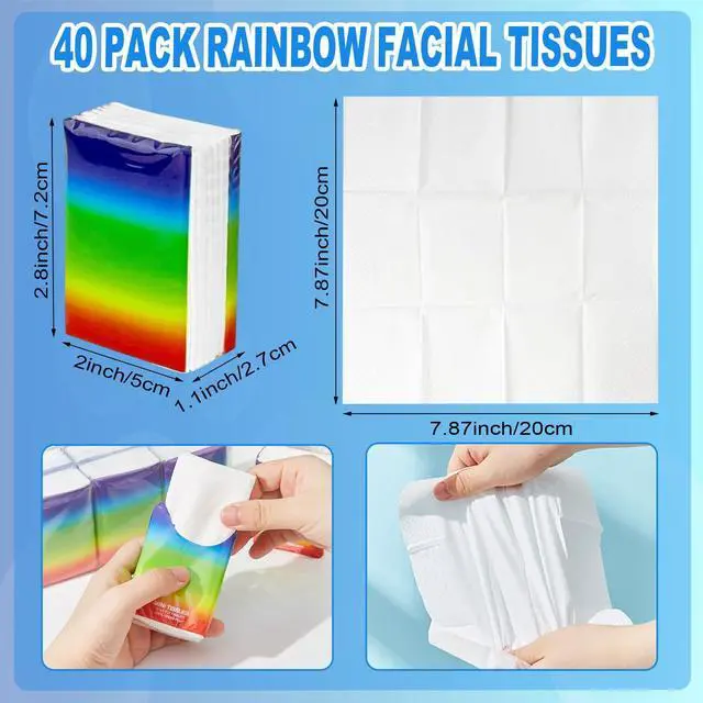 Alt view image 5 of 7 - 40 Pack Pocket Tissues Travel Packs Bulk 400 Sheet Mini Pocket Tissues Travel Size Bulk 3 Ply Small Facial Individual Size for Daily Use,Homeless Gifts,Wedding(Rainbow Pattern)