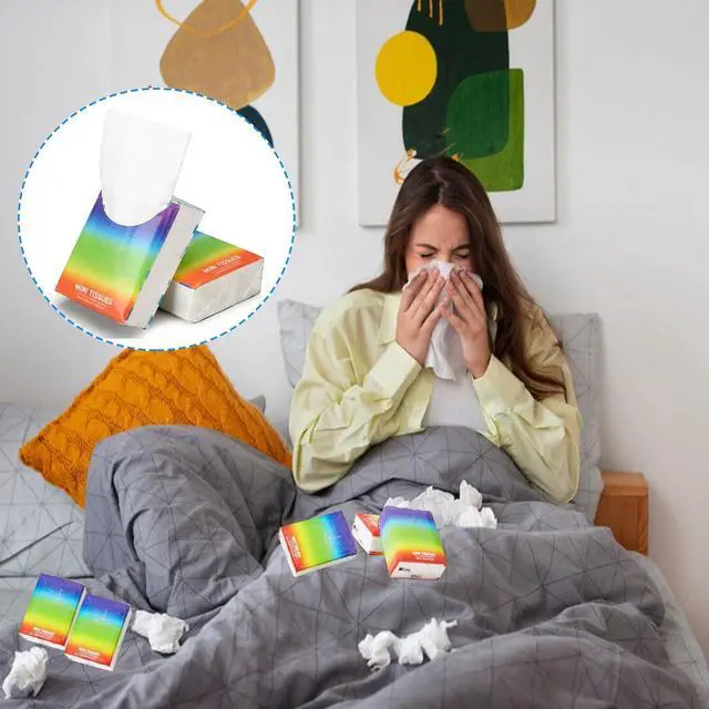 Alt view image 7 of 7 - 40 Pack Pocket Tissues Travel Packs Bulk 400 Sheet Mini Pocket Tissues Travel Size Bulk 3 Ply Small Facial Individual Size for Daily Use,Homeless Gifts,Wedding(Rainbow Pattern)