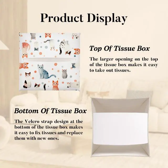 Alt view image 3 of 5 - Cute Cat Square Tissue Box Cover, Decorative Tissue Box Holder for Bedroom Bathroom Kitchen Office Vanity Countertop, Leather Facial Paper Organizer Dispenser -02