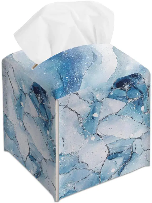Main image of Blue Marble Textures Decorative Square Leather Tissue Box Cover - Tissue Holder Gifts for Women and Friends on Birthday Housewarming Home Decor Decorative for Bathroom Kitchen Office Car - A07