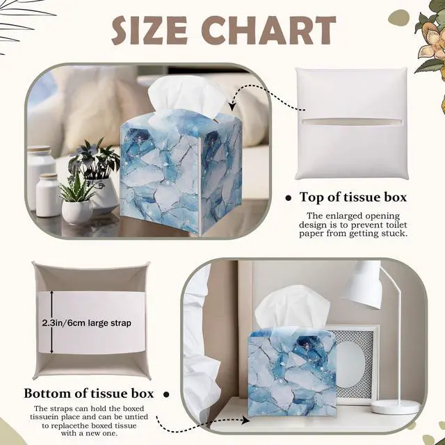 Alt view image 3 of 7 - Blue Marble Textures Decorative Square Leather Tissue Box Cover - Tissue Holder Gifts for Women and Friends on Birthday Housewarming Home Decor Decorative for Bathroom Kitchen Office Car - A07