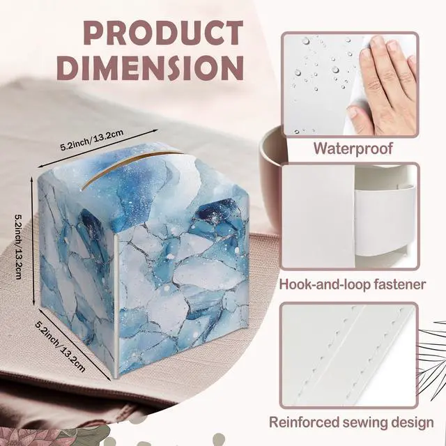 Alt view image 2 of 7 - Blue Marble Textures Decorative Square Leather Tissue Box Cover - Tissue Holder Gifts for Women and Friends on Birthday Housewarming Home Decor Decorative for Bathroom Kitchen Office Car - A07