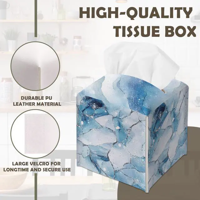 Alt view image 4 of 7 - Blue Marble Textures Decorative Square Leather Tissue Box Cover - Tissue Holder Gifts for Women and Friends on Birthday Housewarming Home Decor Decorative for Bathroom Kitchen Office Car - A07