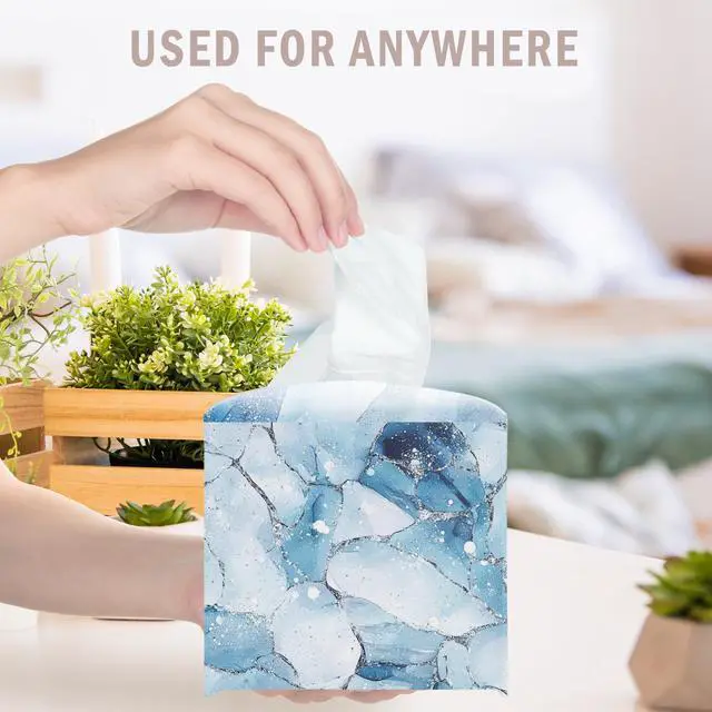 Alt view image 5 of 7 - Blue Marble Textures Decorative Square Leather Tissue Box Cover - Tissue Holder Gifts for Women and Friends on Birthday Housewarming Home Decor Decorative for Bathroom Kitchen Office Car - A07