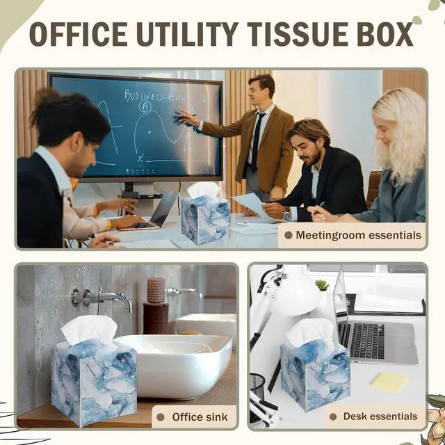 Alt view image 7 of 7 - Blue Marble Textures Decorative Square Leather Tissue Box Cover - Tissue Holder Gifts for Women and Friends on Birthday Housewarming Home Decor Decorative for Bathroom Kitchen Office Car - A07