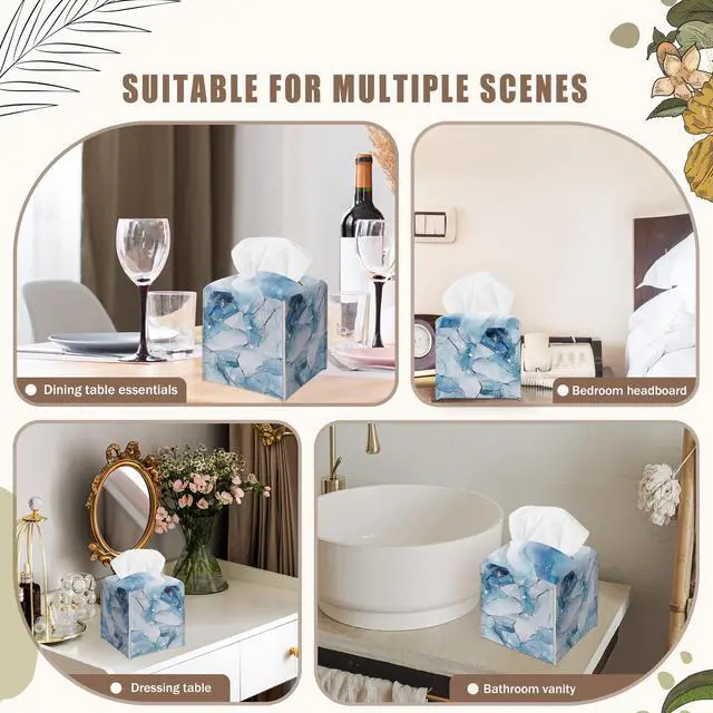 Alt view image 6 of 7 - Blue Marble Textures Decorative Square Leather Tissue Box Cover - Tissue Holder Gifts for Women and Friends on Birthday Housewarming Home Decor Decorative for Bathroom Kitchen Office Car - A07
