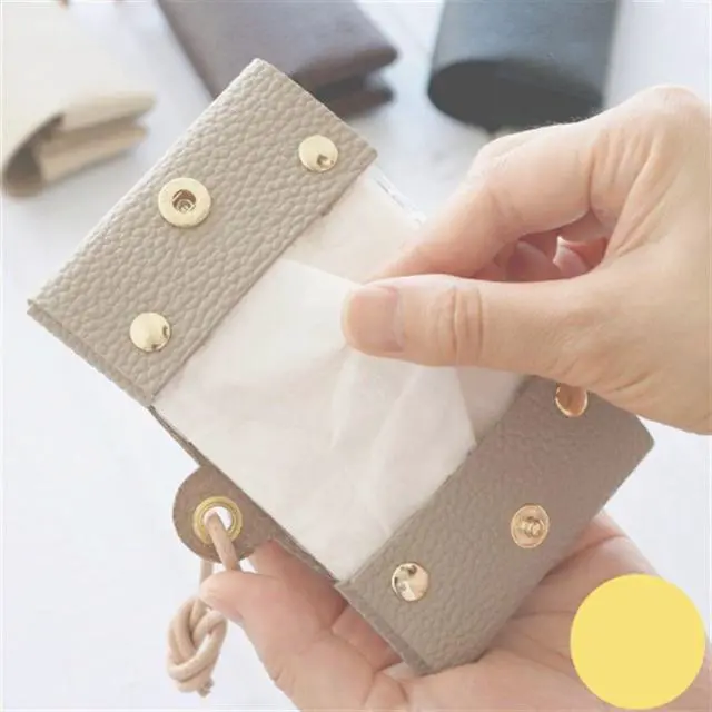 Alt view image 3 of 7 - Compact Japanese Styles PU Leather Tissue Holder Foldable Paper Box Bag Adjustable Cord Tissue Travel Pouches