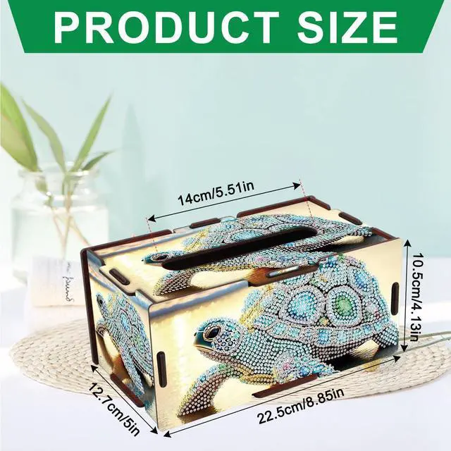 Alt view image 2 of 7 - Diamond Art Tissue Box DIY Sea Turtles Rectangular Portable Cross Stitch Diamond Painting Decoration Tissue Box for Table Office Living Room Bedroom Bathroom Storage Holder Adult Family