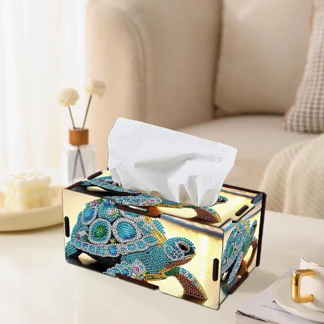 Alt view image 4 of 7 - Diamond Art Tissue Box DIY Sea Turtles Rectangular Portable Cross Stitch Diamond Painting Decoration Tissue Box for Table Office Living Room Bedroom Bathroom Storage Holder Adult Family