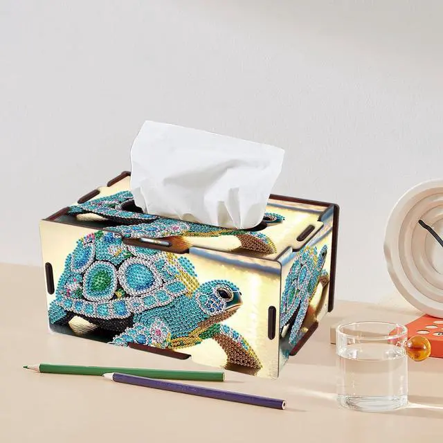 Alt view image 5 of 7 - Diamond Art Tissue Box DIY Sea Turtles Rectangular Portable Cross Stitch Diamond Painting Decoration Tissue Box for Table Office Living Room Bedroom Bathroom Storage Holder Adult Family