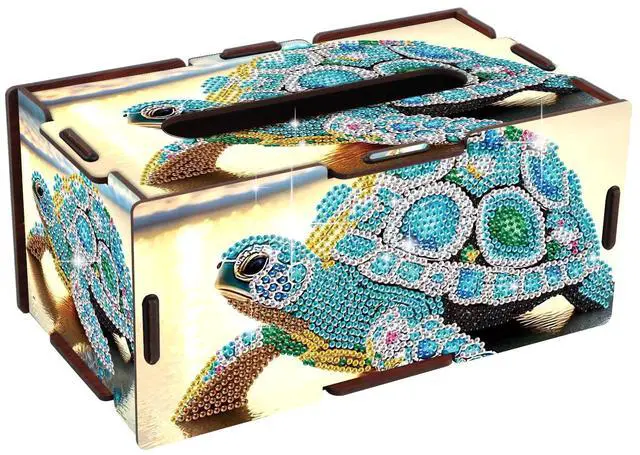 Main image of Diamond Art Tissue Box DIY Sea Turtles Rectangular Portable Cross Stitch Diamond Painting Decoration Tissue Box for Table Office Living Room Bedroom Bathroom Storage Holder Adult Family