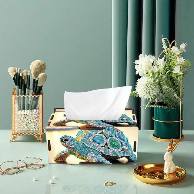 Alt view image 7 of 7 - Diamond Art Tissue Box DIY Sea Turtles Rectangular Portable Cross Stitch Diamond Painting Decoration Tissue Box for Table Office Living Room Bedroom Bathroom Storage Holder Adult Family