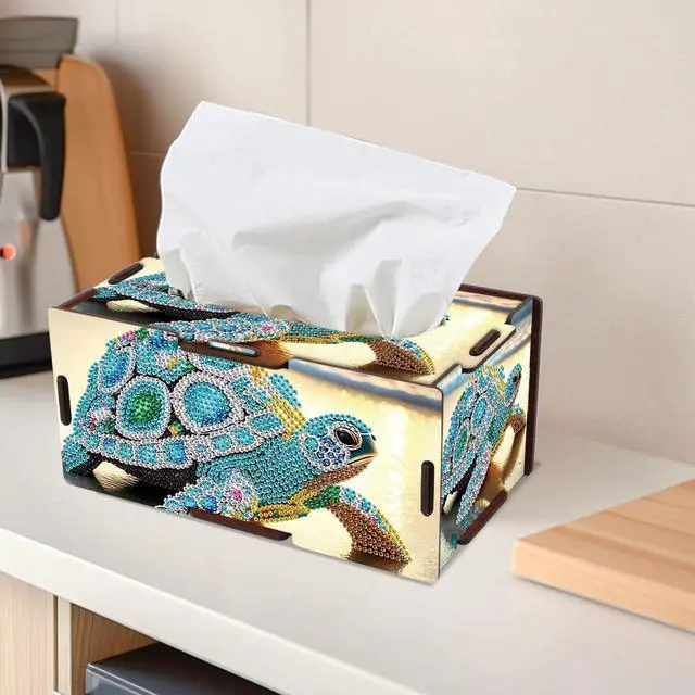 Alt view image 6 of 7 - Diamond Art Tissue Box DIY Sea Turtles Rectangular Portable Cross Stitch Diamond Painting Decoration Tissue Box for Table Office Living Room Bedroom Bathroom Storage Holder Adult Family